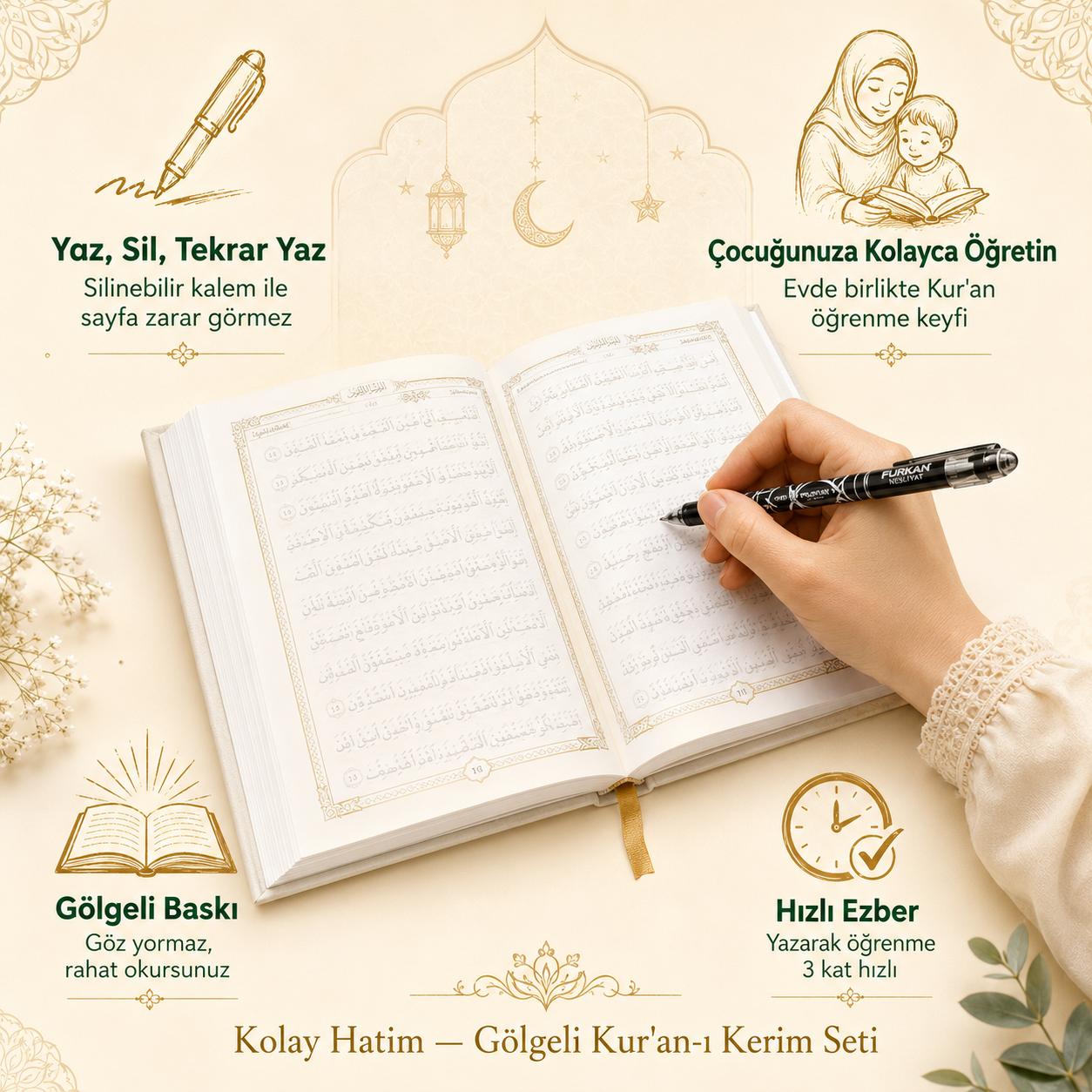 Gölgeli Kur'an-I Kerim Seti | Yazarak Öğren Kalbine Yaz